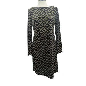 Jessica Howard Shift Dress Size 8 Black Gold Glitter Party Holidays Stretchy